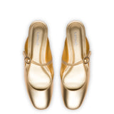 Blair Flat Mule In Gold Metallic Leather