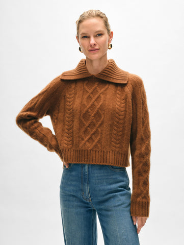 Cashmere Luxe Cable Collar Crewneck