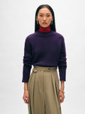 Cashmere Wide Rib Trim Crewneck