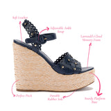 Jasmine Wedge In Navy Leather