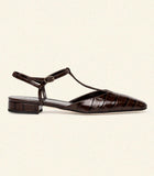 CRISTINA T-STRAP FLAT -- BROWN FAUX CROC