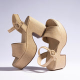 Miso Platform Strap Sandal In Beige Raffia