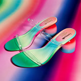 Larroudé x Gabriela Noelle: Dew Drop Mule In Rainbow Patent Leather