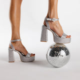 Dolly Crystal Sandal In Gray Suede