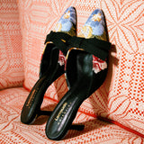 Larroudé x Markarian Mule In Black Wool and Floral Embroidery