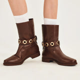 Milan Flat Bootie In Brown Water Resistant Leather