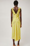 INSHADE V Neck Sequin Dress in Light Yellow Plaid