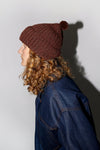 Karakoram Fold Up Long Pom Pom Beanie in Dark Brown