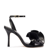 Penelope Sandal In Black Cracked Metallic Leather