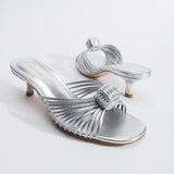 Valerie Mule In Silver Metallic Leather