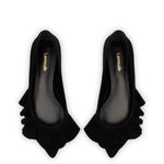 Lee Ruffle Flat In Black Suede