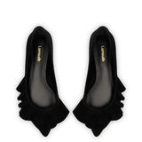 Lee Ruffle Flat In Black Suede