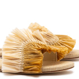 Ivy Fringe Flat In Beige Raffia