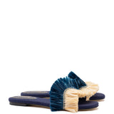 Ivy Fringe Flat In Navy Raffia