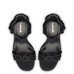 Dolly Broderie Sandal In Black Raffia