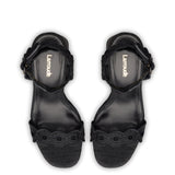 Dolly Broderie Sandal In Black Raffia