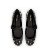 Blair Ballet Flat In Black Leather and Metallic Studs