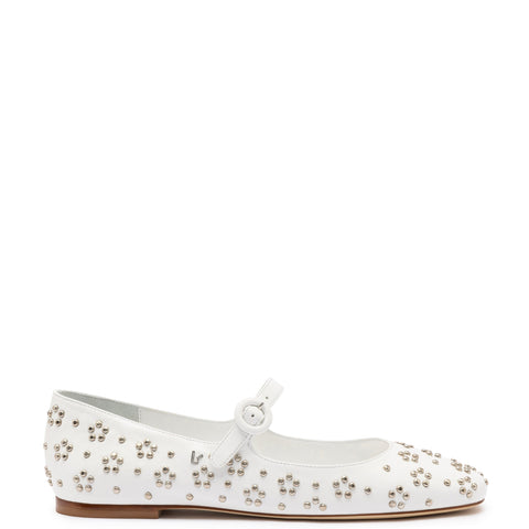 Blair Ballet Flat In White Leather and Metallic Studs