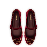 Blair Ballet Flat In Wine Velvet and Gold Studs