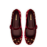 Blair Ballet Flat In Wine Velvet and Gold Studs