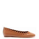 Meghan Broderie Flat In Caramel Leather