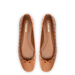 Meghan Broderie Flat In Caramel Leather