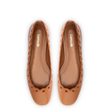 Meghan Broderie Flat In Caramel Leather