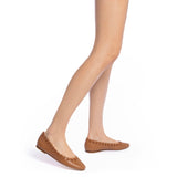 Meghan Broderie Flat In Caramel Leather