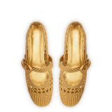 Verona Macrame Ballet Flat In Gold Metallic Leather