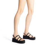 Harmony Flatform Sandal In Black Raffia