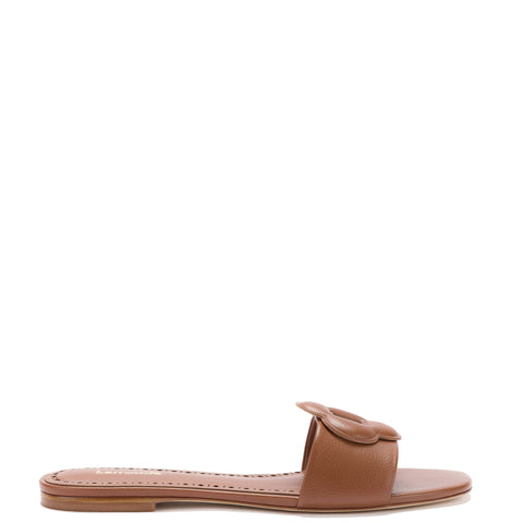 Flora Flat Mule In Caramel Leather