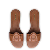 Flora Flat Mule In Caramel Leather