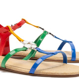 Hana Flat Sandal In Multicolor Patent Leather and Raffia