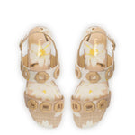 Milan Flat Sandal In Beige Printed Raffia