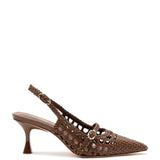 Ines Macrame Pump In Burnt Umber Leather