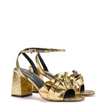 Selena Ruffle Sandal In Gold Cracked Metallic Leather