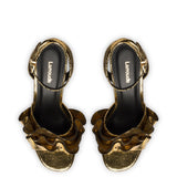 Selena Ruffle Sandal In Gold Cracked Metallic Leather