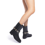 Milan Flat Bootie In Black Water Resistant Leather