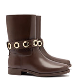 Milan Flat Bootie In Brown Water Resistant Leather