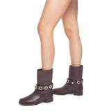 Milan Flat Bootie In Brown Water Resistant Leather