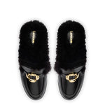 Bobbie Mule In Black Leather and Black Shearling