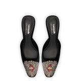 Larroudé x Markarian Mule In Black Velvet and Heart Embroidery