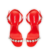 Calypso Sandal In Red Fabric and Crystals