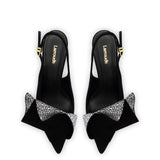 Loulou Ruffle Pump In Black Suede and Crystals