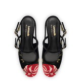 Larroudé x Markarian Pump In Black Wool and Floral Embroidery