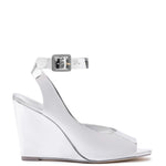 Deena By Larroudé Wedge Sandal In Silver Specchio