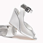 Deena By Larroudé Wedge Sandal In Silver Specchio