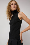 Modern Weaving Cashmere Mock Collar Rib Top in Black Melange