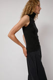 Modern Weaving Cashmere Mock Collar Rib Top in Black Melange