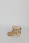 No.6 5" Pull On Shearling Clog Boot on High Heel in Bone Suede